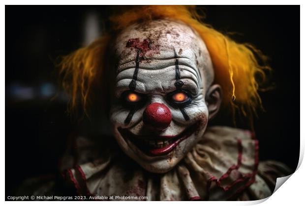 An evil clown doll in a dirty look created with generative AI te Print by Michael Piepgras