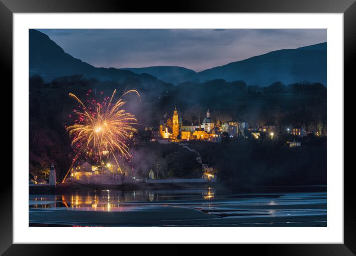Firework display at Portmeirion Framed Mounted Print by Rory Trappe