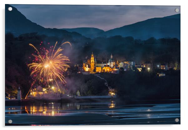 Firework display at Portmeirion Acrylic by Rory Trappe