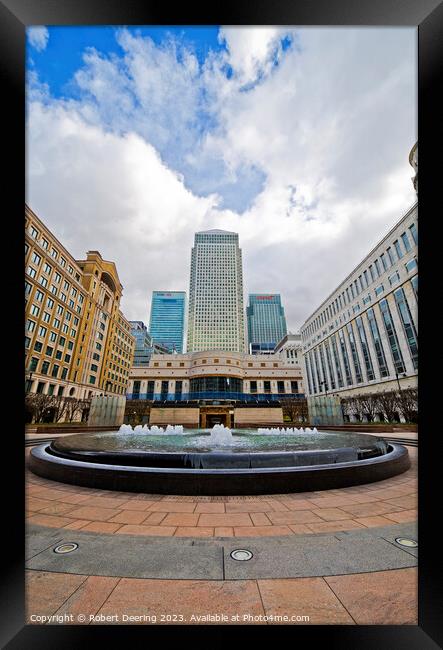 Canary Wharf Fountain Framed Print by Robert Deering