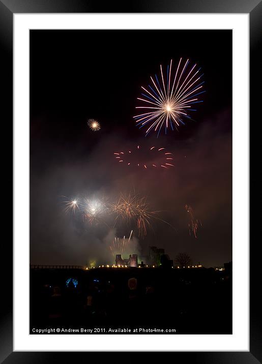 Caerphilly Castle Fireworks Framed Mounted Print by Andrew Berry