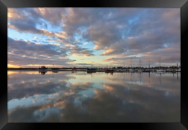 Brightlingsea Harbour reflections  Framed Print by Tony lopez