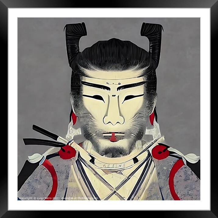 Feline Samurai Warrior Framed Mounted Print by Luigi Petro