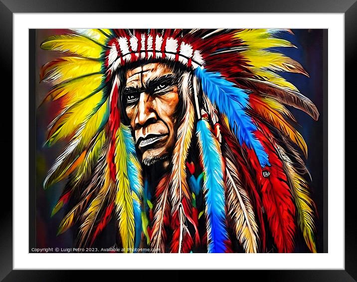 Majestic American Indian Chief Framed Mounted Print by Luigi Petro