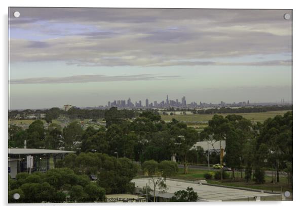 Melbourne skyline Acrylic by Sally Wallis
