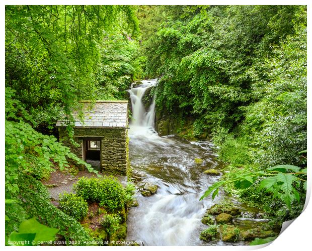 Hut and Waterfall Print by Darrell Evans