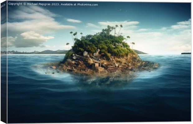 An island of plastic waste floating in the ocean created with ge Canvas Print by Michael Piepgras