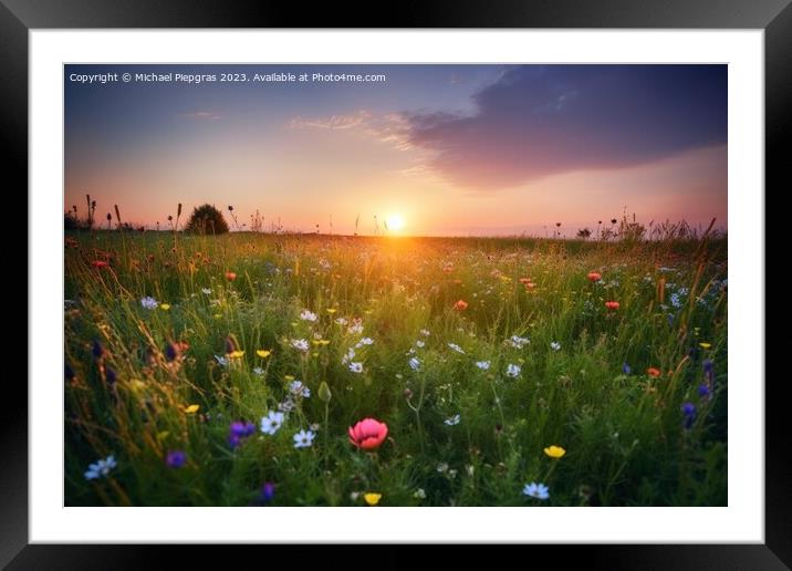 Beautiful meadow with lots of flowers during sunset created with Framed Mounted Print by Michael Piepgras