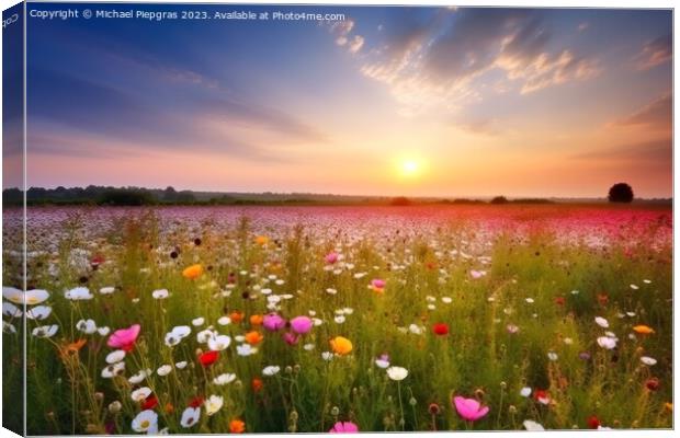Beautiful meadow with lots of flowers during sunset created with Canvas Print by Michael Piepgras