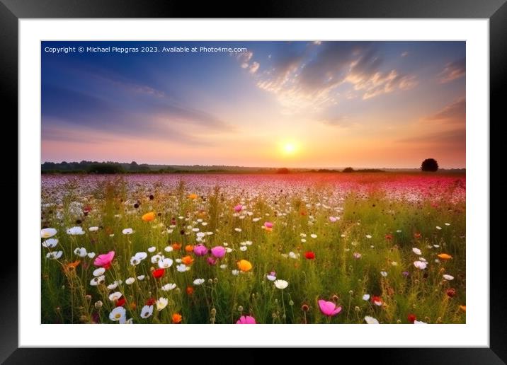 Beautiful meadow with lots of flowers during sunset created with Framed Mounted Print by Michael Piepgras