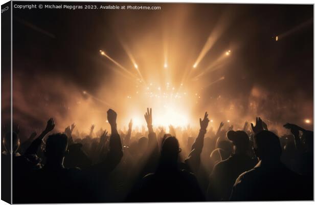 Black silhouette of a huge crowd of cheering people in front of  Canvas Print by Michael Piepgras