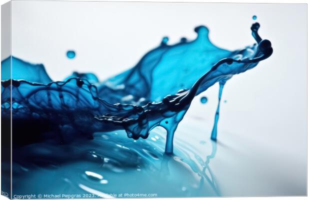 Blue ink dripping into water created with generative AI technolo Canvas Print by Michael Piepgras