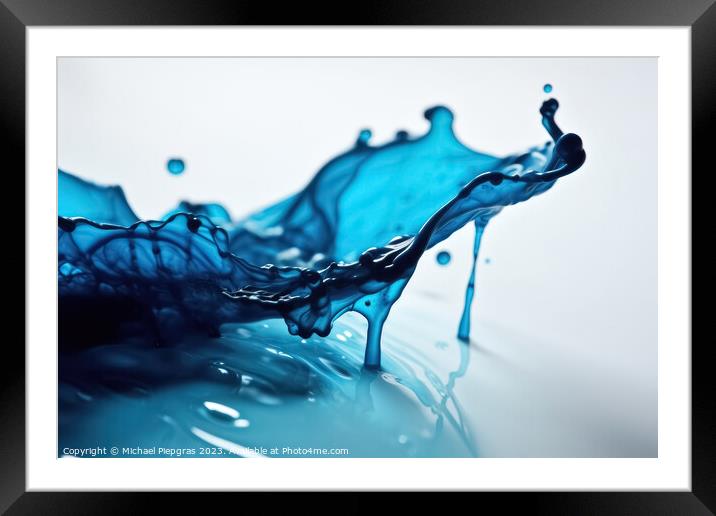 Blue ink dripping into water created with generative AI technolo Framed Mounted Print by Michael Piepgras