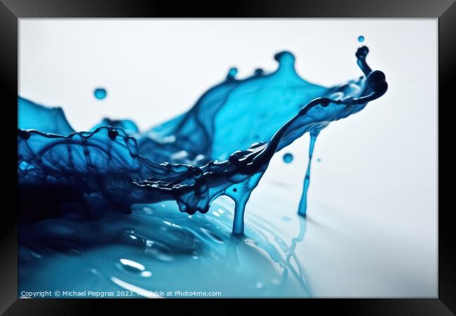 Blue ink dripping into water created with generative AI technolo Framed Print by Michael Piepgras