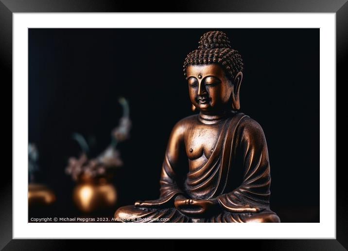 Buddism statue religion concept background created with generati Framed Mounted Print by Michael Piepgras