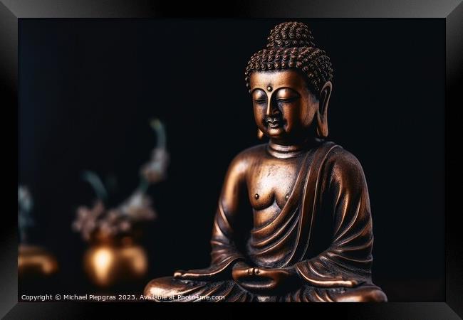 Buddism statue religion concept background created with generati Framed Print by Michael Piepgras