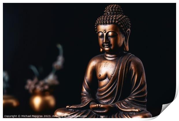 Buddism statue religion concept background created with generati Print by Michael Piepgras