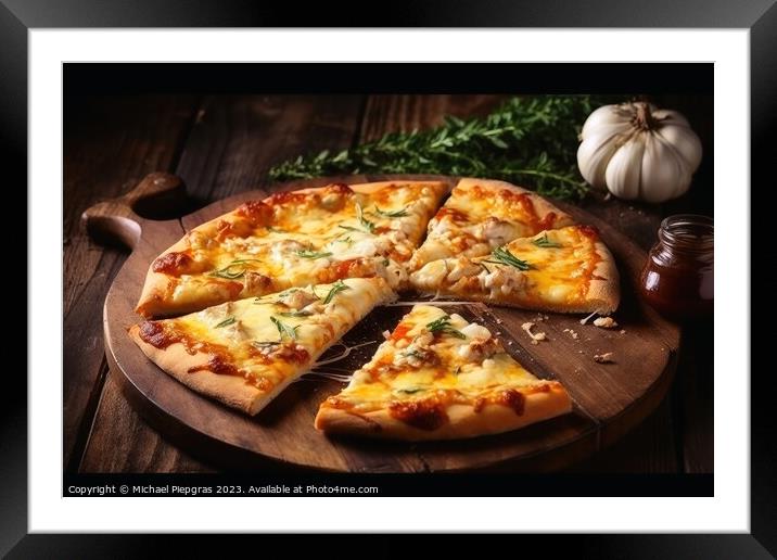 Delicious pizza with lots of melted cheese created with generati Framed Mounted Print by Michael Piepgras