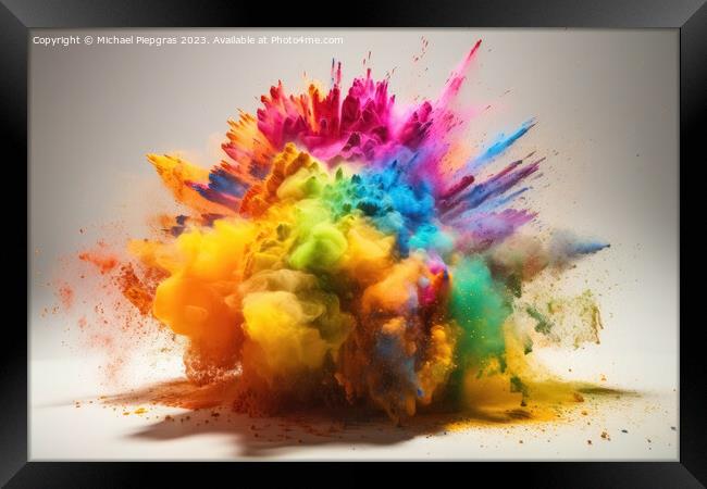 Exploding colors on a light background created with generative A Framed Print by Michael Piepgras