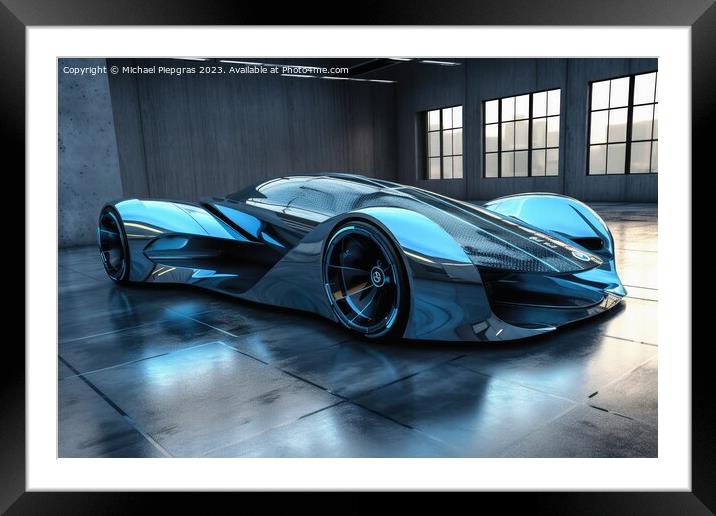 Futuristic luxury sports car created with generative AI technolo Framed Mounted Print by Michael Piepgras