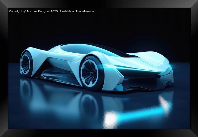 Futuristic luxury sports car created with generative AI technology Framed Print by Michael Piepgras