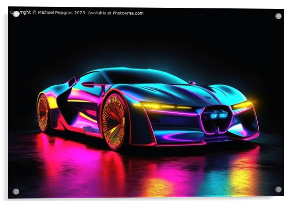 Futuristic luxury sports car neon colors created with generative Acrylic by Michael Piepgras