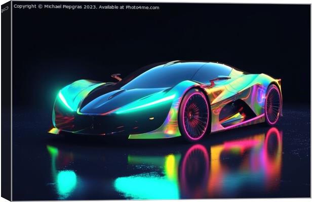 Futuristic luxury sports car neon colors created with generative Canvas Print by Michael Piepgras