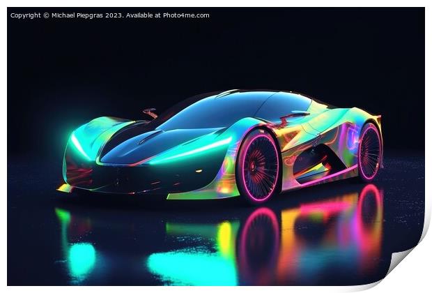 Futuristic luxury sports car neon colors created with generative Print by Michael Piepgras