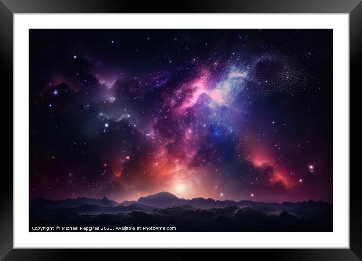 Photo realistic galaxy in the nightsky background created with g Framed Mounted Print by Michael Piepgras