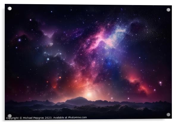 Photo realistic galaxy in the nightsky background created with g Acrylic by Michael Piepgras