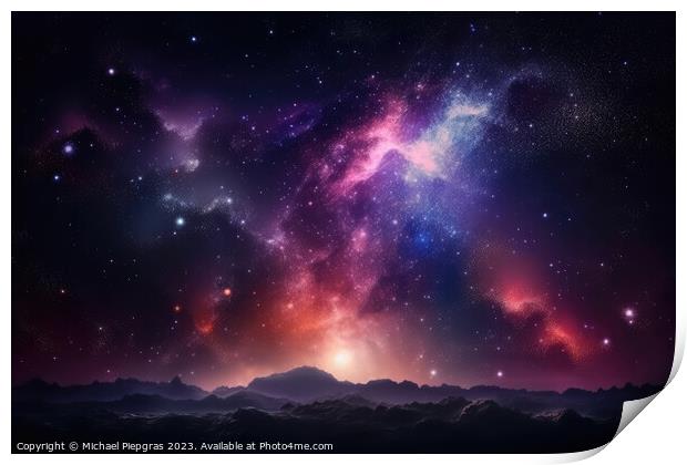 Photo realistic galaxy in the nightsky background created with g Print by Michael Piepgras