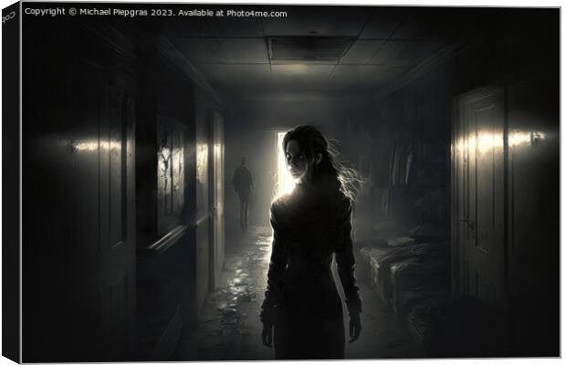 Spooky person in a dark room with some light created with genera Canvas Print by Michael Piepgras