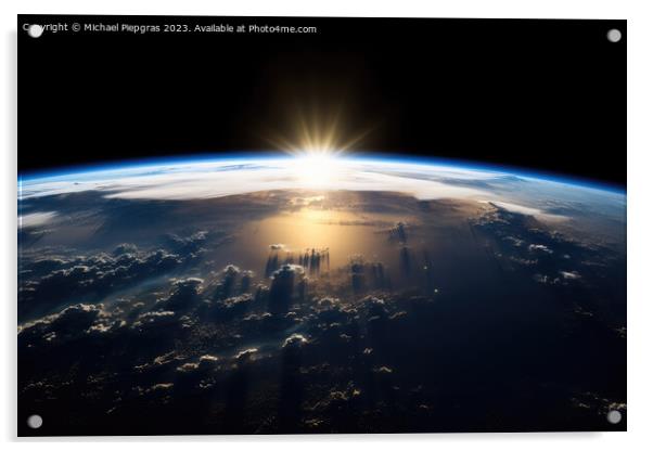 The rising sun above the earth as seen from space created with g Acrylic by Michael Piepgras