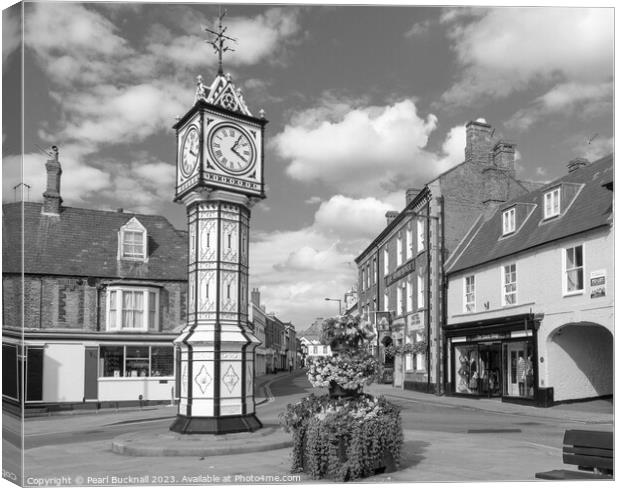 Downham Market Town Clock Norfolk black and white Canvas Print by Pearl Bucknall