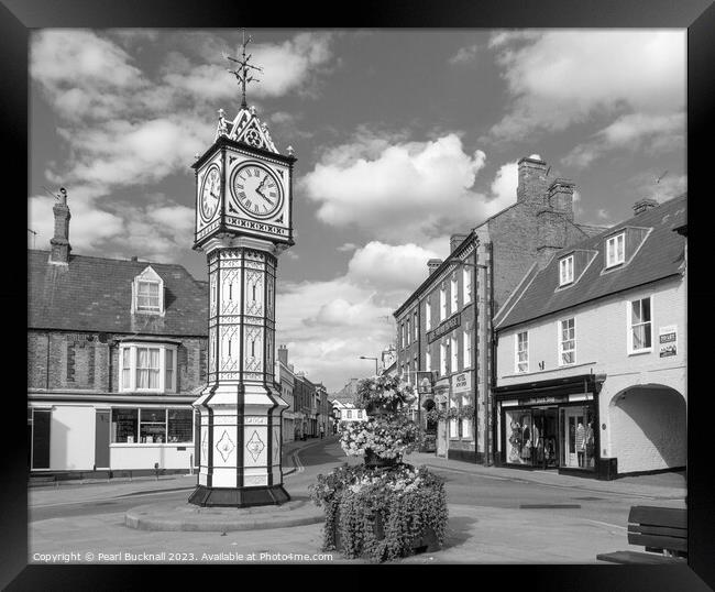 Downham Market Town Clock Norfolk black and white Framed Print by Pearl Bucknall