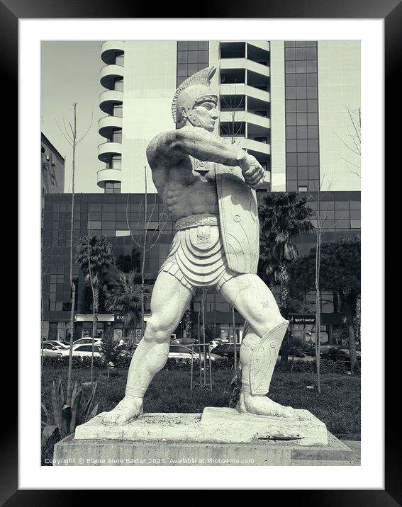 Roman Gladiator Statue, Durres Albania. Framed Mounted Print by Elaine Anne Baxter