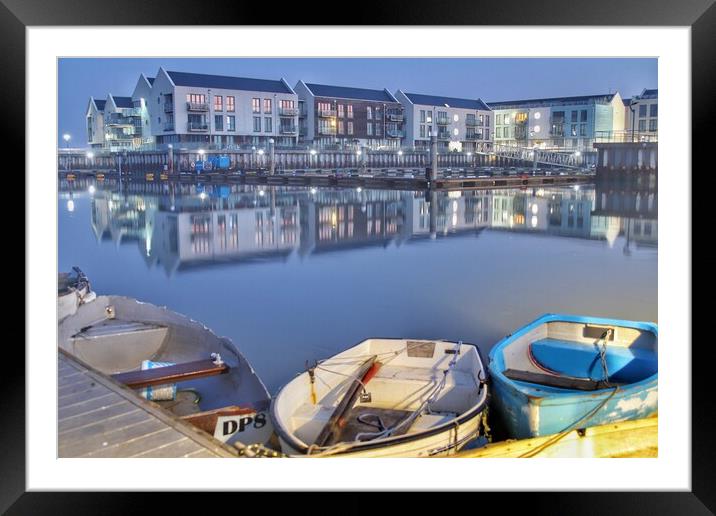 Waterside marina Brightlingsea in reflection  Framed Mounted Print by Tony lopez