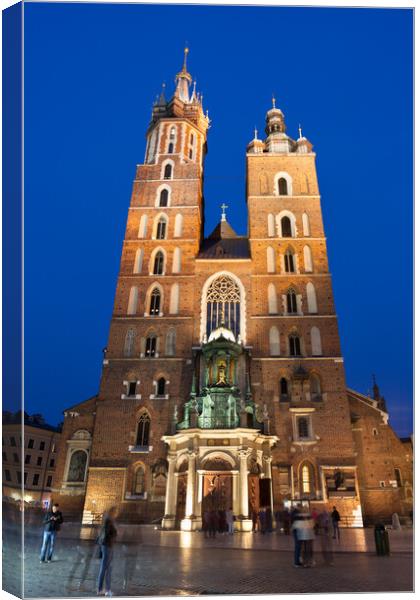 St Mary Basilica at Night in Krakow Canvas Print by Artur Bogacki