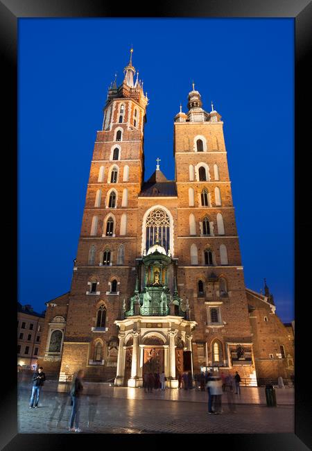 St Mary Basilica at Night in Krakow Framed Print by Artur Bogacki