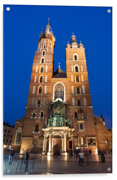 St Mary Basilica at Night in Krakow Acrylic by Artur Bogacki