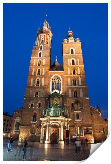 St Mary Basilica at Night in Krakow Print by Artur Bogacki