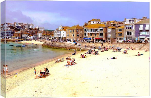 Warf road and harbor beaches, St. Ives, Cornwall, UK. Canvas Print by john hill