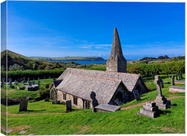 St Enodoc Church overlooking Daymer Bay in Cornwal Canvas Print by Tracey Turner