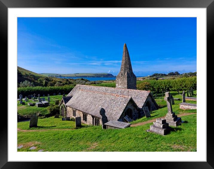 St Enodoc Church overlooking Daymer Bay in Cornwal Framed Mounted Print by Tracey Turner