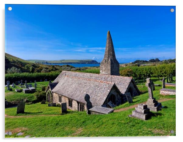 St Enodoc Church overlooking Daymer Bay in Cornwal Acrylic by Tracey Turner