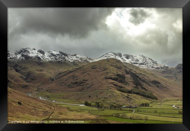 Winter in Great Langdale Framed Print by Liz Withey
