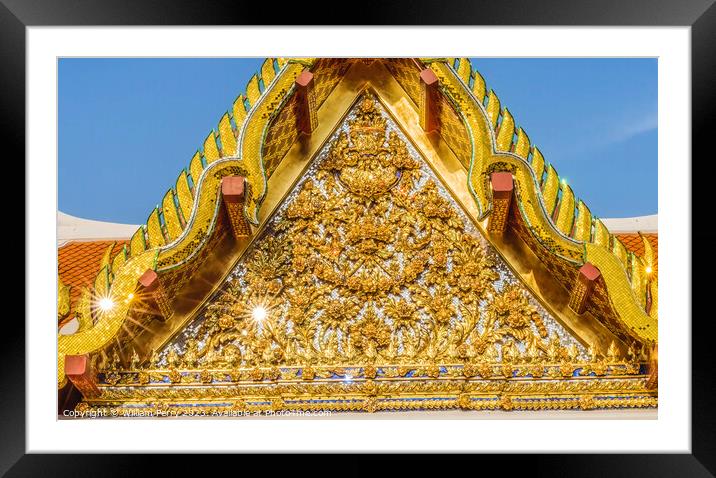 Golden Pavilion Wat Ratchanaddaram Worawihan Bangkok Thailand Framed Mounted Print by William Perry