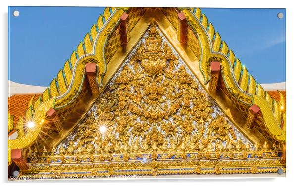 Golden Pavilion Wat Ratchanaddaram Worawihan Bangkok Thailand Acrylic by William Perry