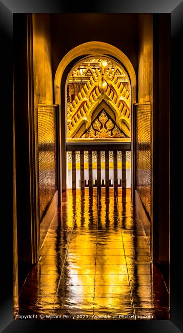 Corridor View Spire Reflection Loha Prasat Hall Wat Ratchanaddar Framed Print by William Perry