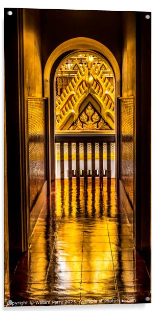 Corridor View Spire Reflection Loha Prasat Hall Wat Ratchanaddar Acrylic by William Perry